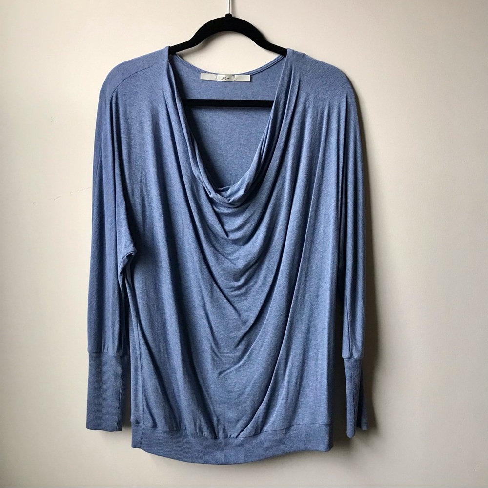 Gibson Periwinkle Cowl-Neck Dolman-Sleeve Tee (Size S)